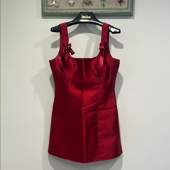 Current Mood Pixie Elegant Red Satin mini Dress large new with tags women’s - Picture 1 of 5